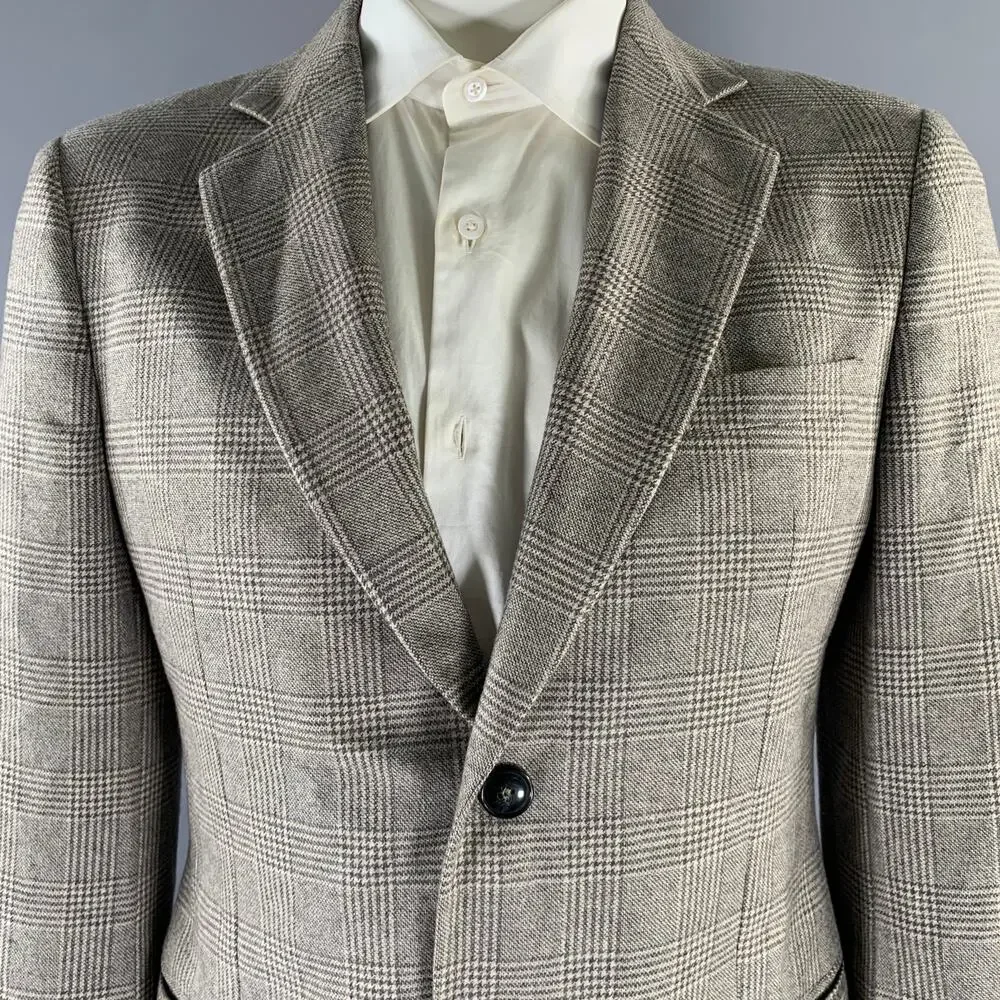 GIORGIO ARMANI Size 44 Grey Beige Glen Check Cashmere Silk Sport Coat